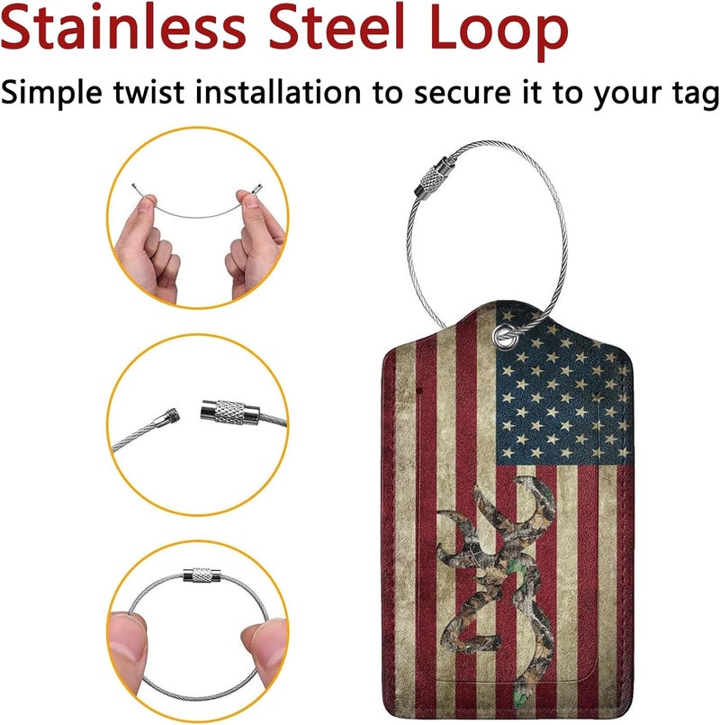 GACCAP 2 Pack Luggage Tags for Suitcase, Privacy Cover ID Label with Stainless Steel and Address Card for Travel Bag Backpack Cruise Ship Essentials Tag Women Men - Camo Deer American Flag - Image 2